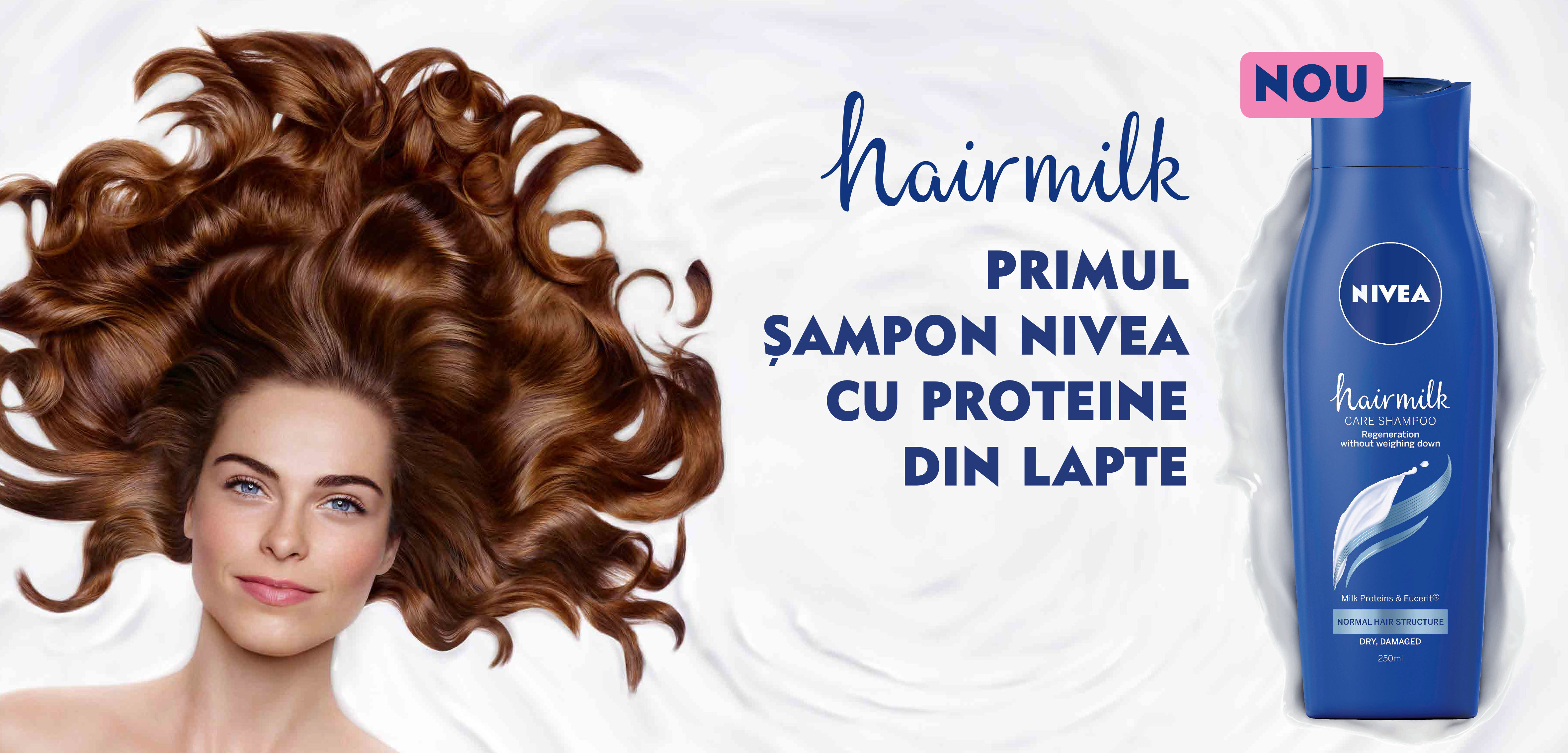 Ritualul de îngrijire al Cleopatrei a fost reinventat pentru părul tău!   Încearcă Hairmilk, primul șampon NIVEA cu proteine din lapte